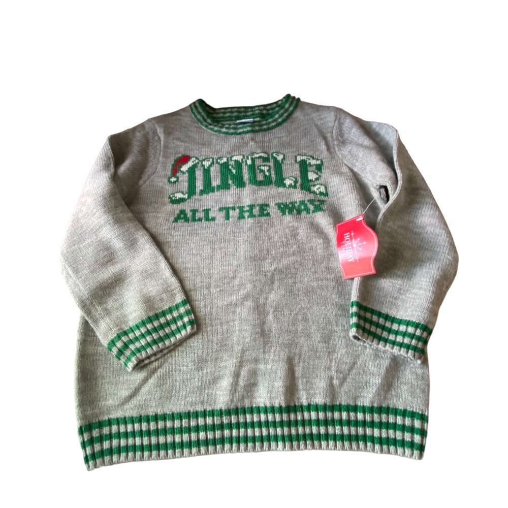 Holiday Time Jingle All the Time Holiday Sweater NWT size 6/7 Green Gray Knit